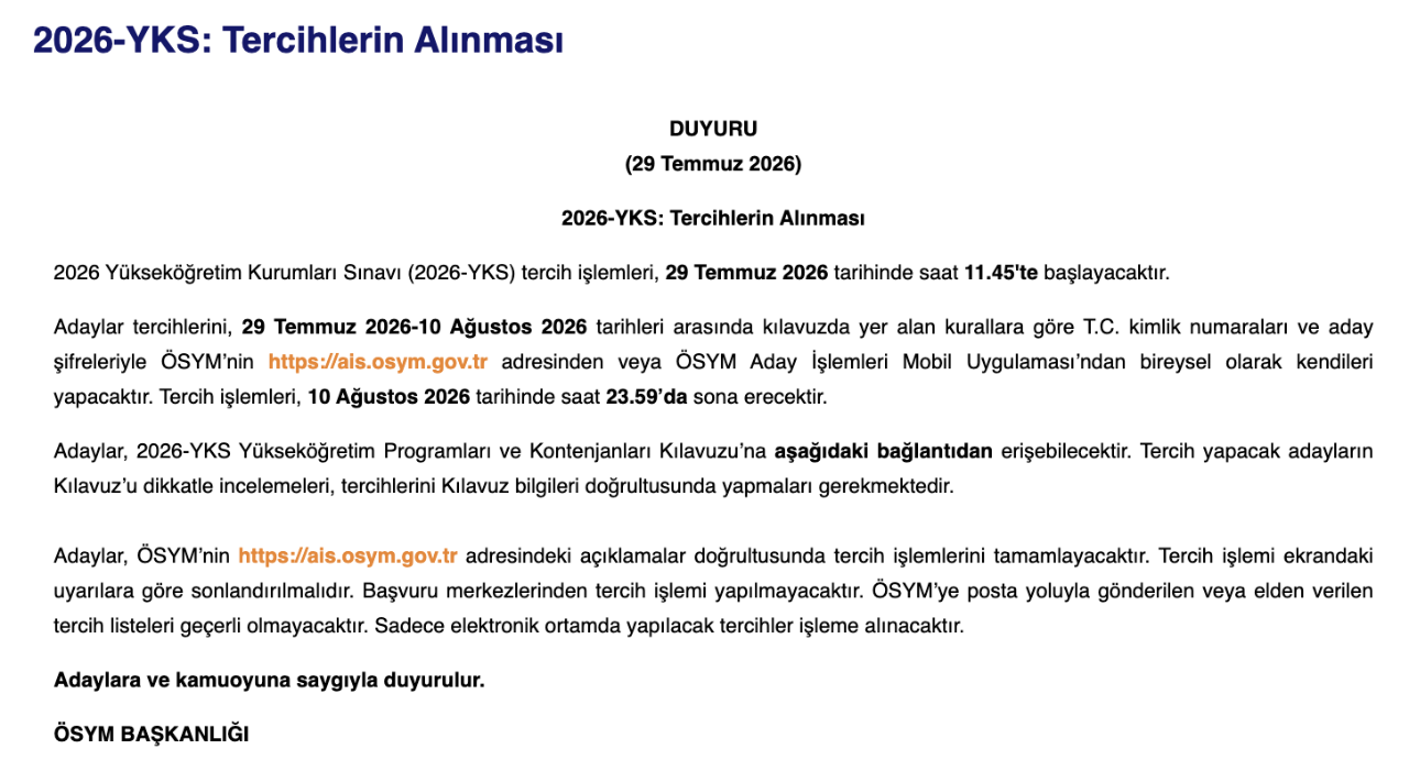 Üniversite ek tercihler ne zaman başlayacak? 2026 YKS ek yerleştirme tarihi gündemde