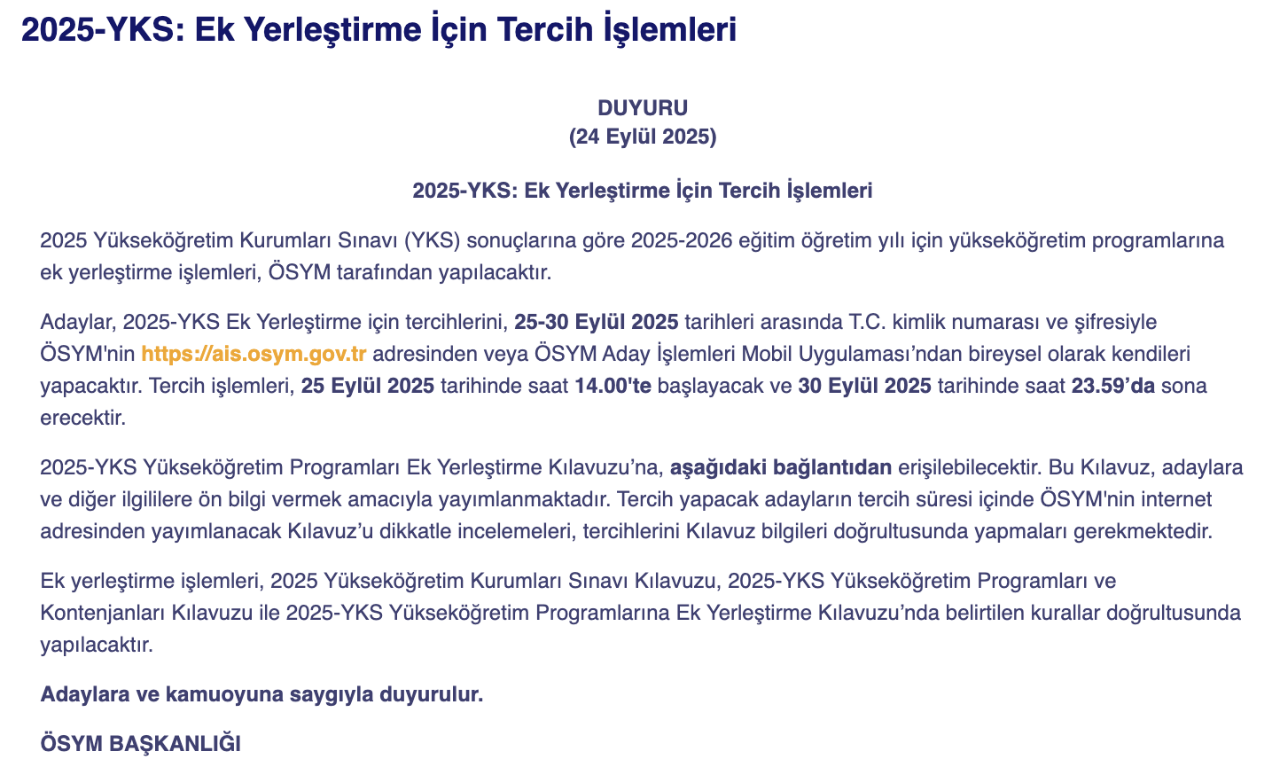 Üniversite ek tercihler ne zaman başlayacak? 2026 YKS ek yerleştirme tarihi gündemde