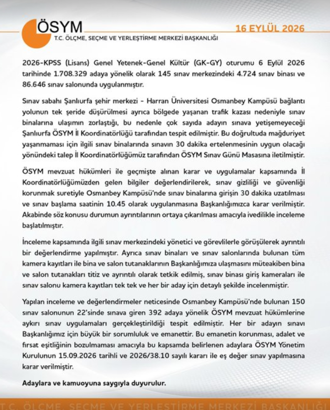 2026-KPSS Lisans sınavına ilişkin açıklama! KPSS 2026 iptal mi, yeniden mi yapılacak?