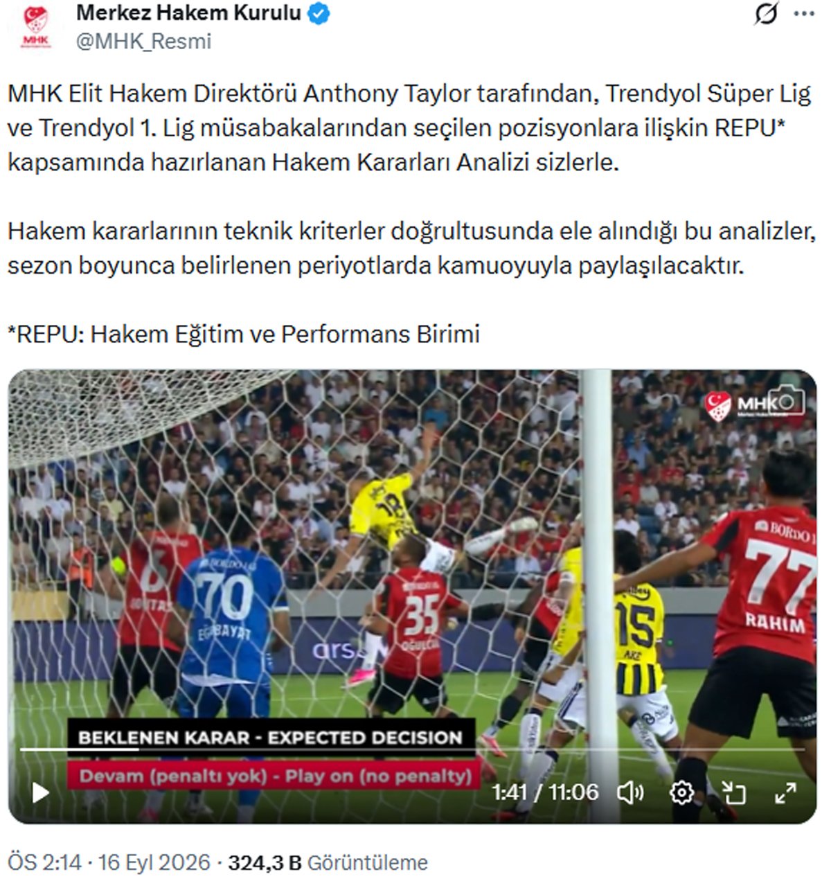Merkez Hakem Kurulu'nun paylaşımı