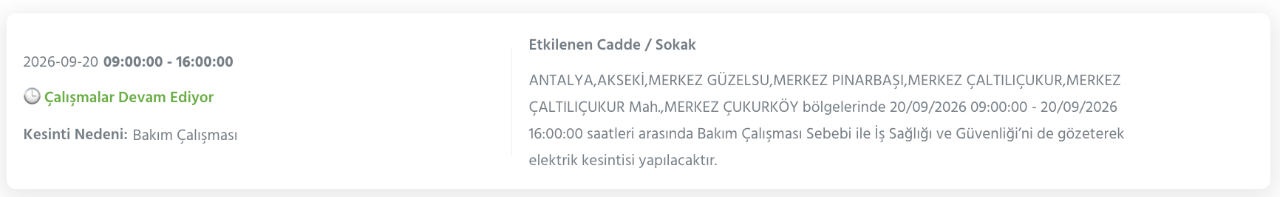 Antalya Elektrik Kesintisi 18-19-20 Eylül AEDAŞ (Kepez, Alanya, Manavgat, Serik, Döşemealtı, Kaş, Korkuteli, Kumluca, Aksu, Elmalı, Kemer, Konyaaltı, Akseki, Finike, Muratpaşa)