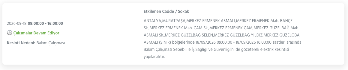 Antalya Elektrik Kesintisi 18-19-20 Eylül AEDAŞ (Kepez, Alanya, Manavgat, Serik, Döşemealtı, Kaş, Korkuteli, Kumluca, Aksu, Elmalı, Kemer, Konyaaltı, Akseki, Finike, Muratpaşa)