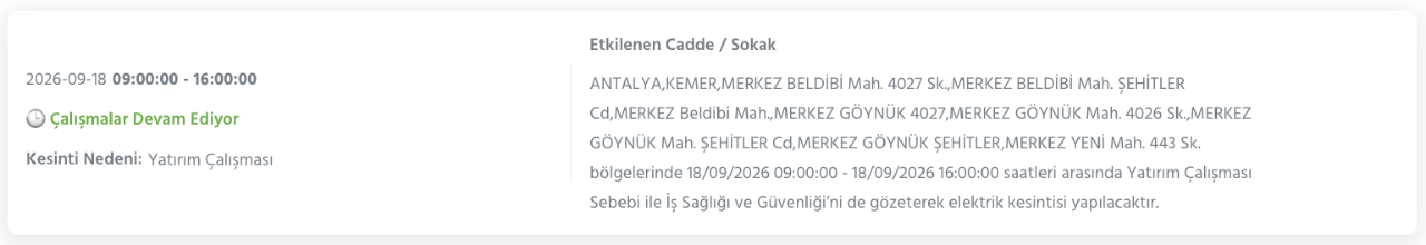 Antalya Elektrik Kesintisi 18-19-20 Eylül AEDAŞ (Kepez, Alanya, Manavgat, Serik, Döşemealtı, Kaş, Korkuteli, Kumluca, Aksu, Elmalı, Kemer, Konyaaltı, Akseki, Finike, Muratpaşa)