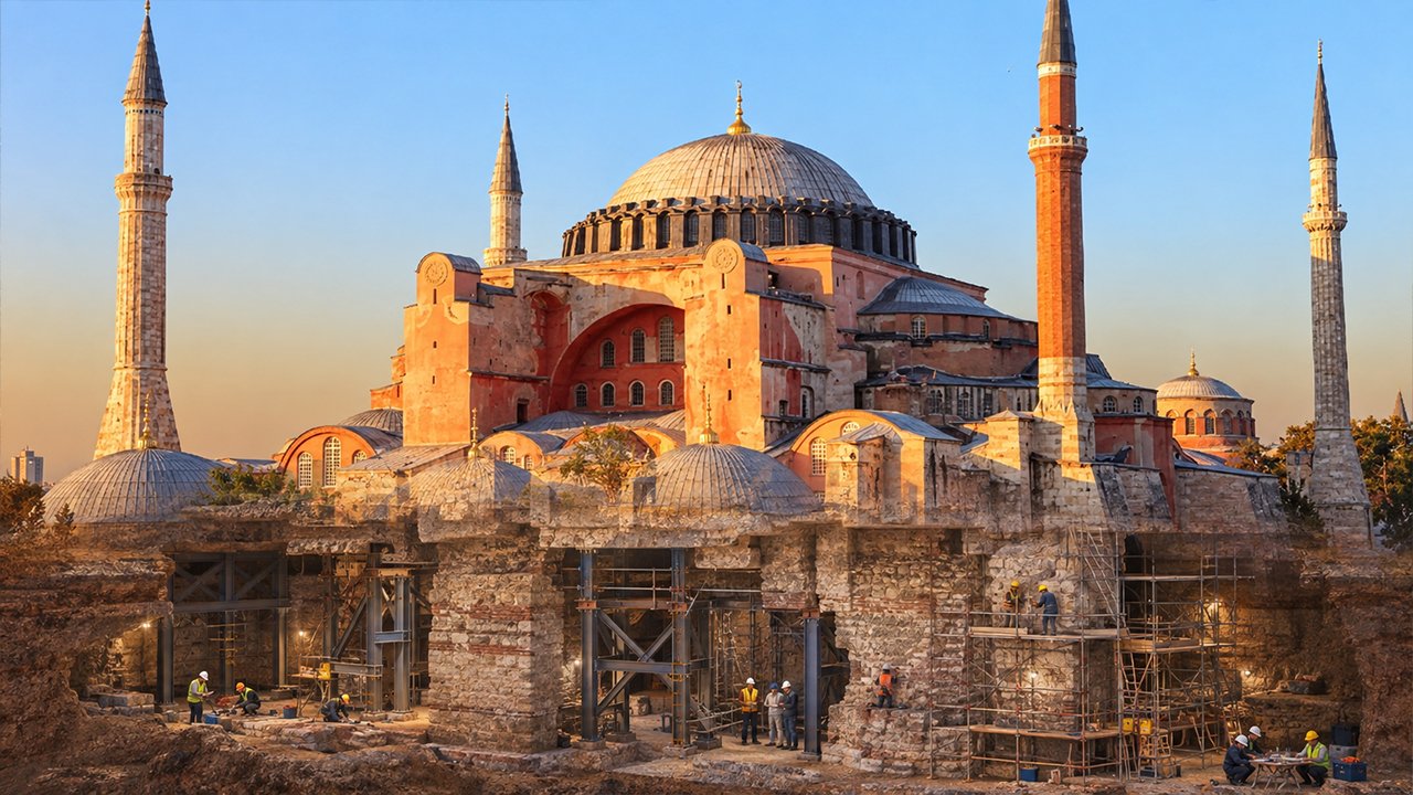 Ayasofyanın görünmeyen tünellerinde restorasyon var! Bakan Ersoydan dikkat çeken açıklamalar