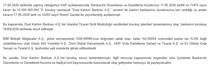 BİM'in KAP'a yaptığı açıklama