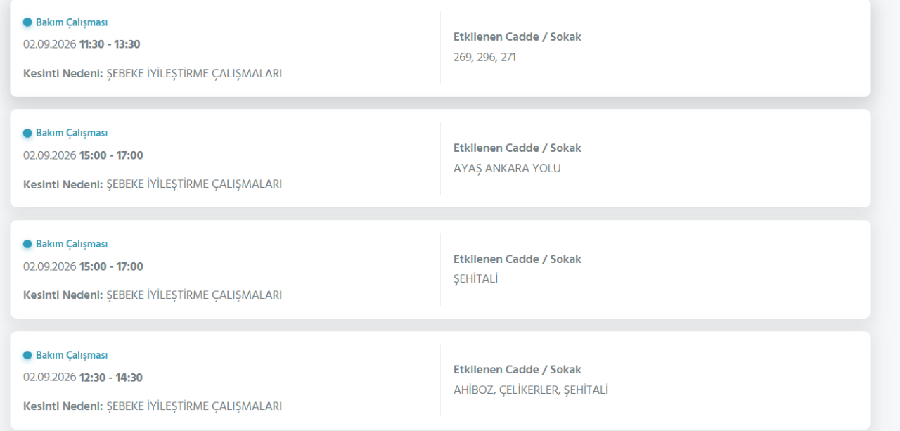 Ankara elektrik kesintisi 2-3 Eylül! Ankara'da elektrikler ne zaman gelecek?