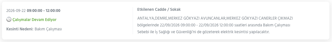 Antalya elektrik kesintisi 21-22-23 Eylül AEDAŞ (Aksu, Alanya, Manavgat, Korkuteli, Muratpaşa, Kepez, Kaş planlı kesinti)