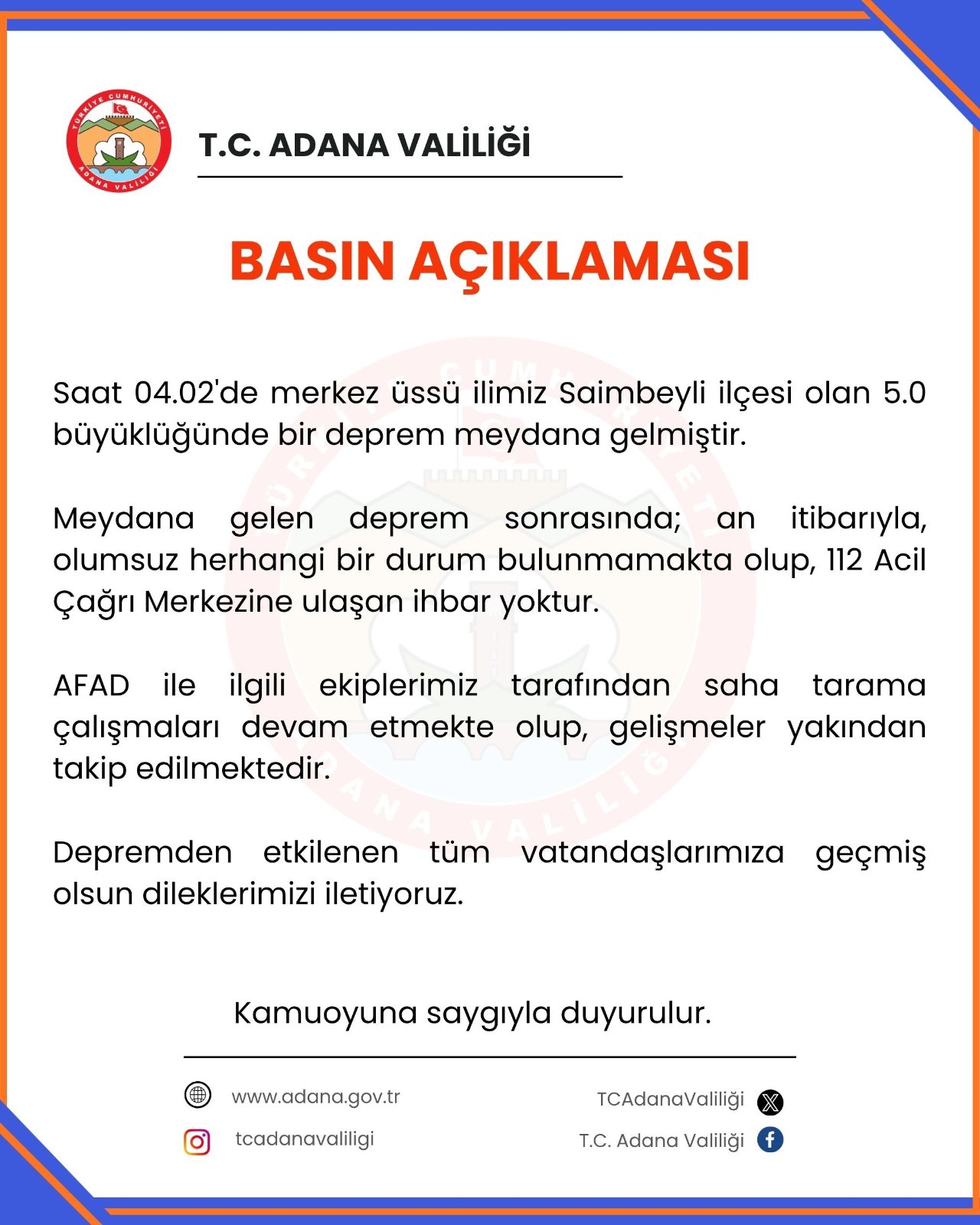 Adana depreminde yıkım oldu mu, ölü ya da yaralı var mı? Adana deprem son dakika Valilik açıklaması!