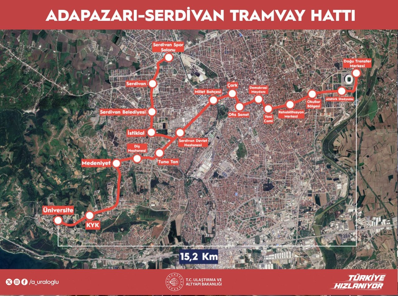 Adapazarı ile Serdivan 15,2 kilometrelik tramvay hattıyla bağlanacak