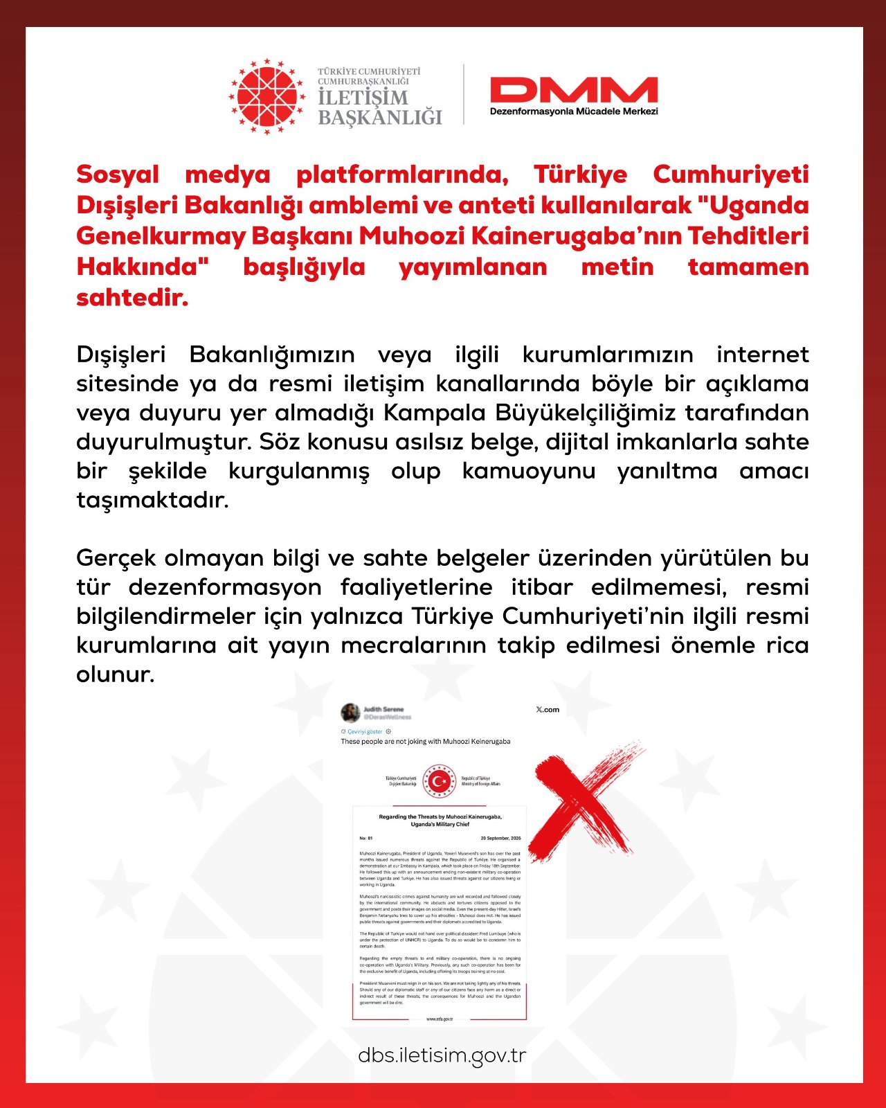 DMM duyurdu: Uganda Genelkurmay Başkanı başlıklı belge sahte