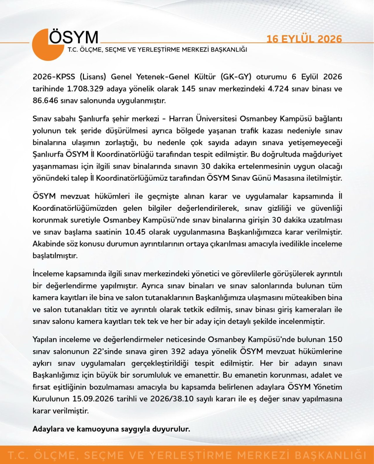 KPSS iptal mi edildi, yeniden yapılacak mı? ÖSYM Şanlıurfa Harran Üniversitesi olayına dair açıklama yaptı!