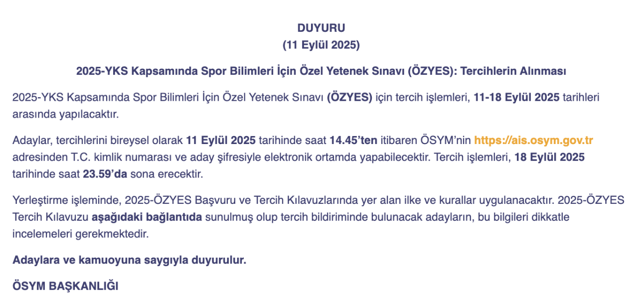 ÖZYES tercihleri ne zaman 2026? BESYO tercih süreci gündemde!