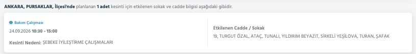Ankara elektrik kesintisi 23-24-25 Eylül Başkent Elektrik (Etimesgut, Keçiören, Çankaya, Mamak, Çubuk, Bala, Akyurt, Gölbaşı, Altındağ, Beypazarı, Polatlı, Ayaş)