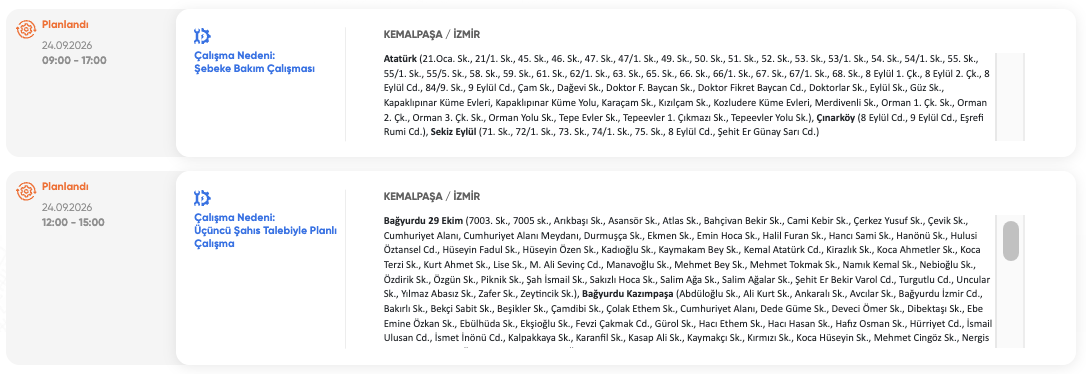 İzmir elektrik kesintisi 23-24-25 Eylül GDZ Elektrik (Bayındır, Tire, Ödemiş, Seferihisar, Aliağa, Çeşme, Kınık, Urla, Bornova, Buca, Dikili, Kiraz, Karşıyaka)