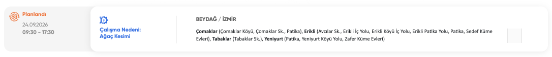 İzmir elektrik kesintisi 23-24-25 Eylül GDZ Elektrik (Bayındır, Tire, Ödemiş, Seferihisar, Aliağa, Çeşme, Kınık, Urla, Bornova, Buca, Dikili, Kiraz, Karşıyaka)