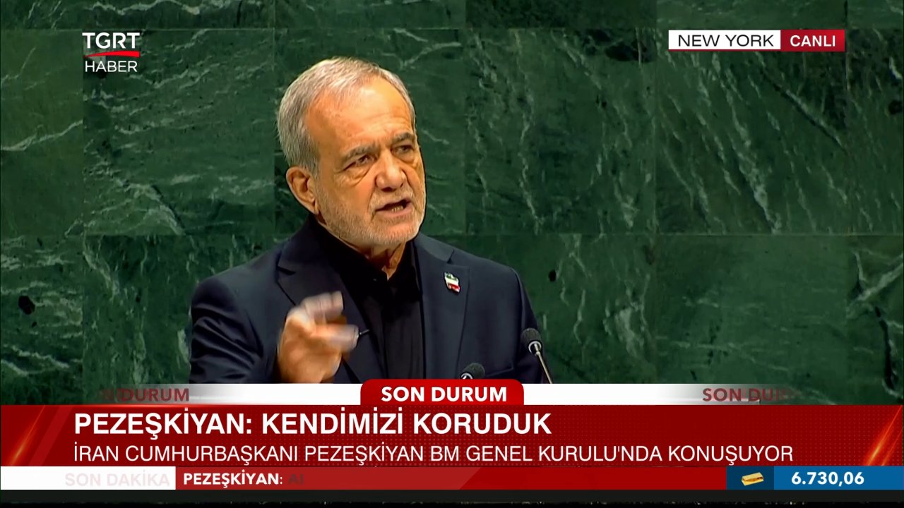 BM'de Trump'a cevap gecikmedi! Pezeşkiyan fotoğrafları gösterdi