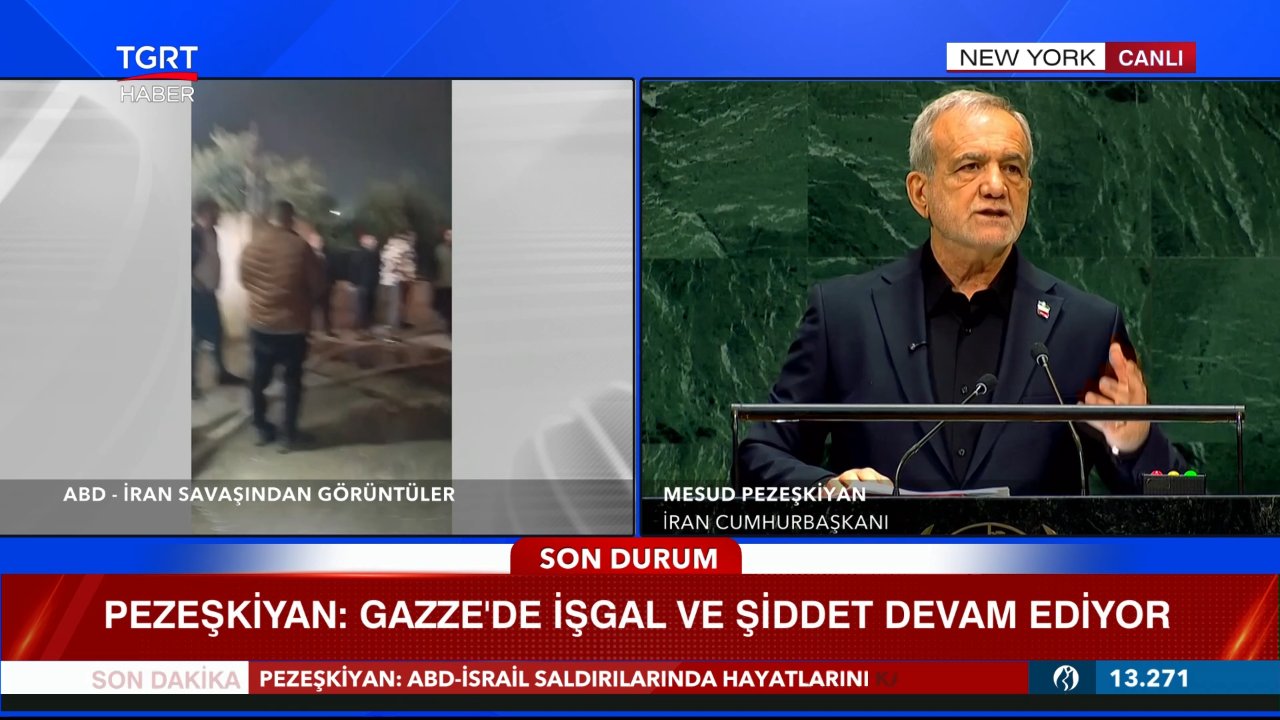 BM'de Trump'a cevap gecikmedi! Pezeşkiyan fotoğrafları gösterdi