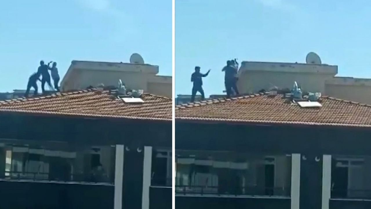 Gaziantep'te çatıda kavga eden şahıslar yürekleri ağza getirdi