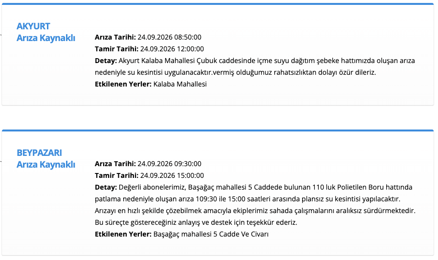 ASKİ su kesintisi 24 Eylül Perşembe! Ankarada sular ne zaman, saat kaçta gelecek?