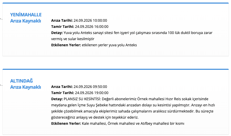 ASKİ su kesintisi 24 Eylül Perşembe! Ankarada sular ne zaman, saat kaçta gelecek?