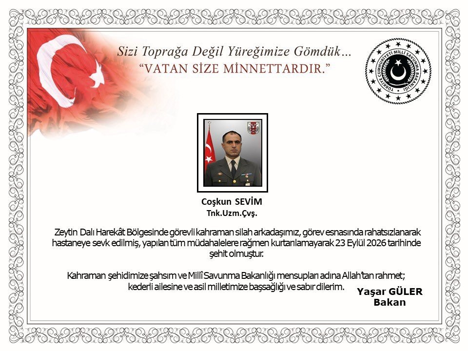 Bakan Gülerden şehit Uzman Çavuş Coşkun Sevim için başsağlığı mesajı