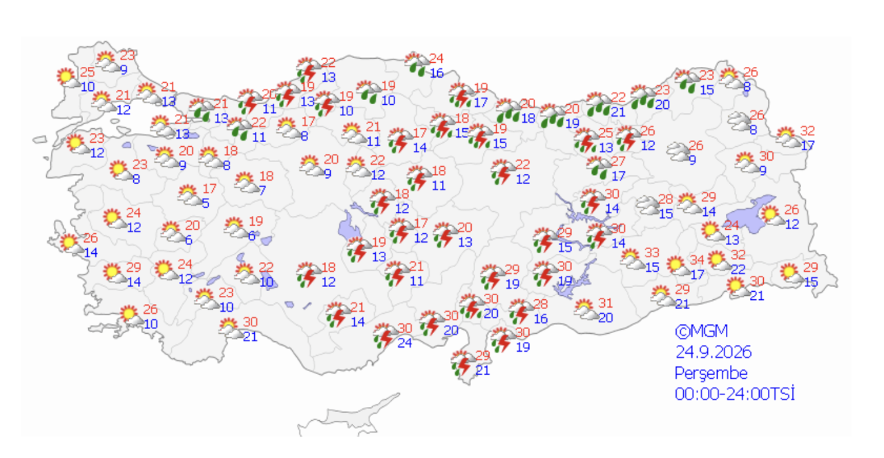 Bugün yağmur yağacak mı? 24 Eylül Perşembe (İstanbul, Ankara, Antalya, İzmir, Bursa) hava durumu
