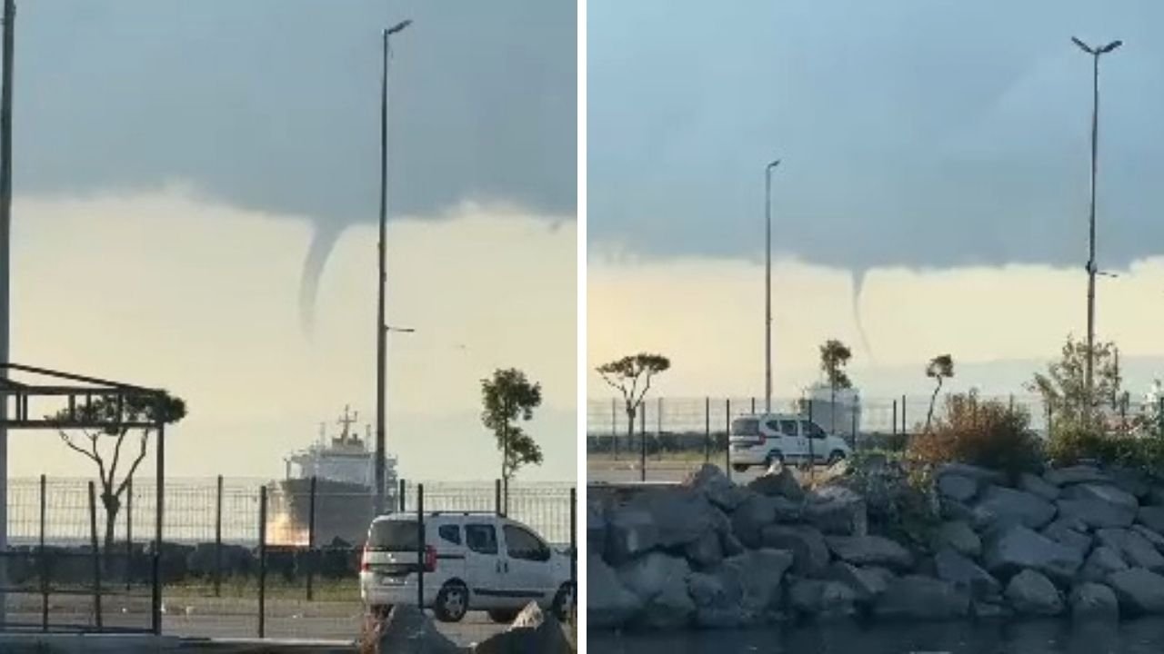 İstanbul'da heyecanlandıran an! Denizin üzerinde hortum görüldü