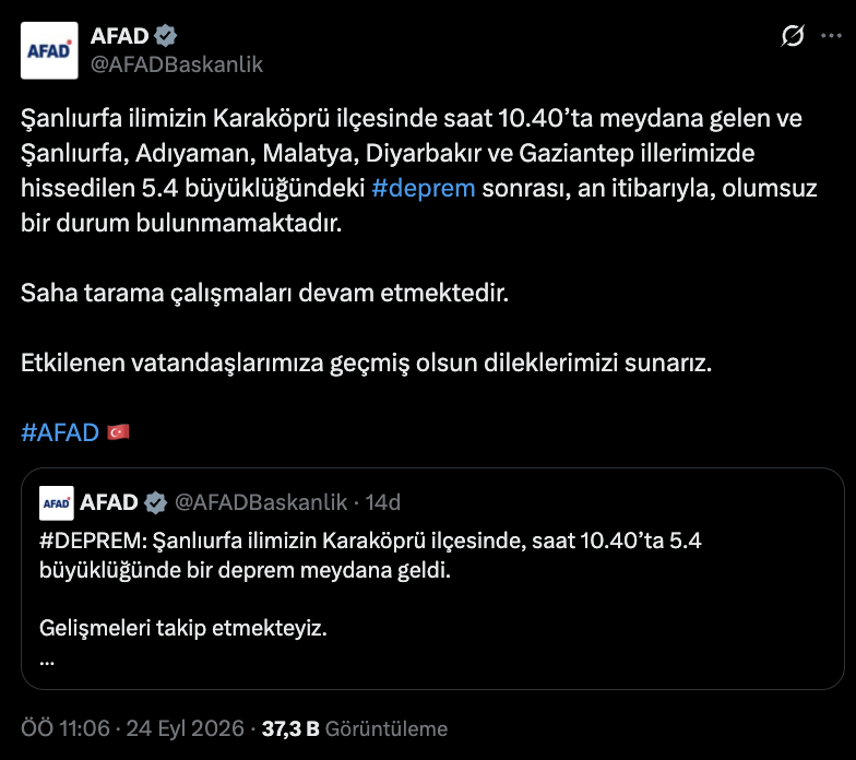 Şanlıurfa depreminde yıkım oldu mu, ölü ya da yaralı var mı? AFAD açıkladı!