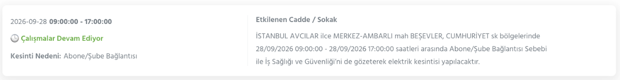 İstanbul elektrik kesintisi 26-27-28 Eylül BEDAŞ (Arnavutköy, Beyoğlu, Güngören, Sarıyer, Bağcılar, Esenyurt, Avcılar, Küçükçekmece, Bayrampaşa, Silivri, Şişli, Sultangazi, Bahçelievler)