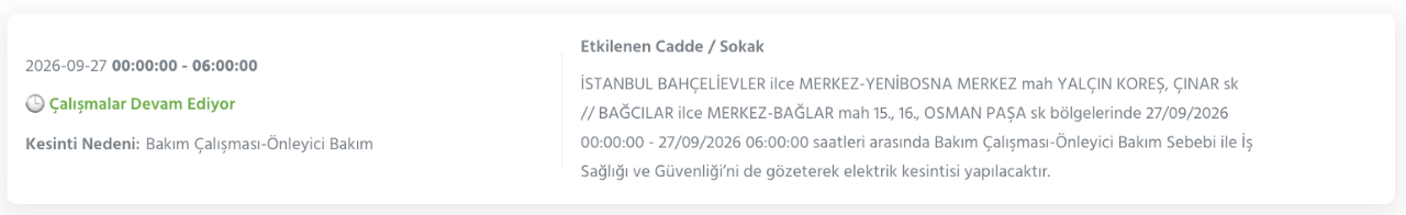 İstanbul elektrik kesintisi 26-27-28 Eylül BEDAŞ (Arnavutköy, Beyoğlu, Güngören, Sarıyer, Bağcılar, Esenyurt, Avcılar, Küçükçekmece, Bayrampaşa, Silivri, Şişli, Sultangazi, Bahçelievler)