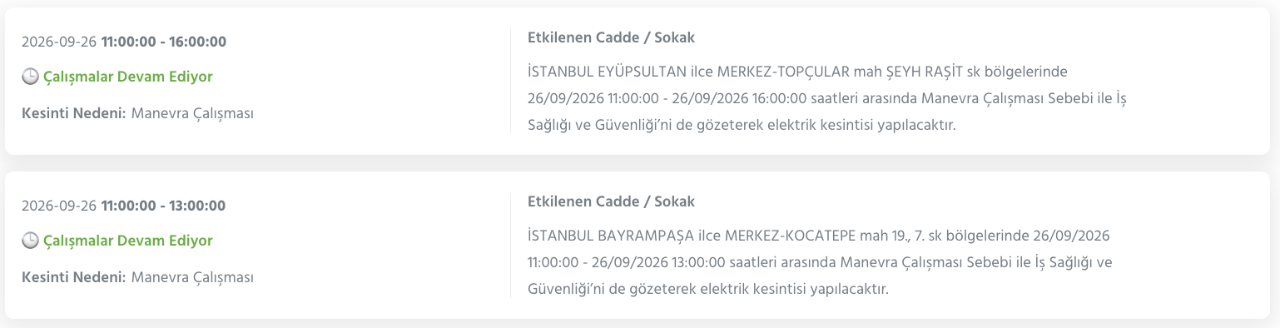 İstanbul elektrik kesintisi 26-27-28 Eylül BEDAŞ (Arnavutköy, Beyoğlu, Güngören, Sarıyer, Bağcılar, Esenyurt, Avcılar, Küçükçekmece, Bayrampaşa, Silivri, Şişli, Sultangazi, Bahçelievler)