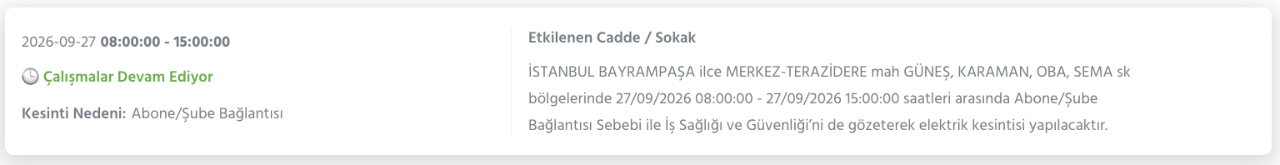 İstanbul elektrik kesintisi 26-27-28 Eylül BEDAŞ (Arnavutköy, Beyoğlu, Güngören, Sarıyer, Bağcılar, Esenyurt, Avcılar, Küçükçekmece, Bayrampaşa, Silivri, Şişli, Sultangazi, Bahçelievler)