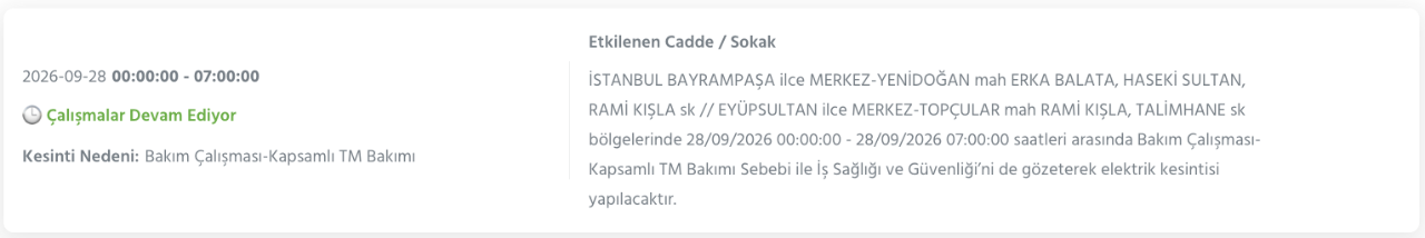 İstanbul elektrik kesintisi 26-27-28 Eylül BEDAŞ (Arnavutköy, Beyoğlu, Güngören, Sarıyer, Bağcılar, Esenyurt, Avcılar, Küçükçekmece, Bayrampaşa, Silivri, Şişli, Sultangazi, Bahçelievler)