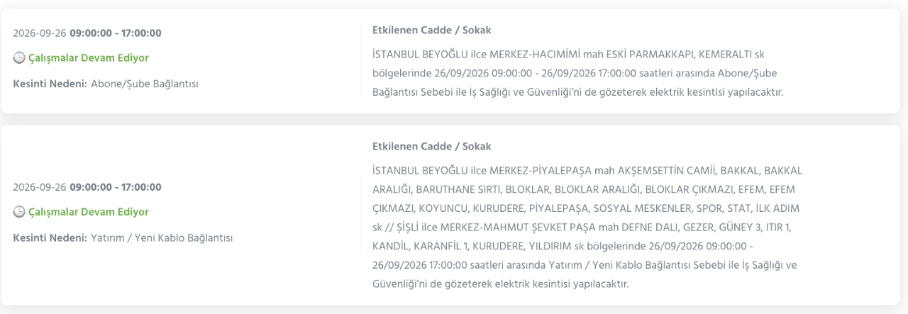 İstanbul elektrik kesintisi 26-27-28 Eylül BEDAŞ (Arnavutköy, Beyoğlu, Güngören, Sarıyer, Bağcılar, Esenyurt, Avcılar, Küçükçekmece, Bayrampaşa, Silivri, Şişli, Sultangazi, Bahçelievler)
