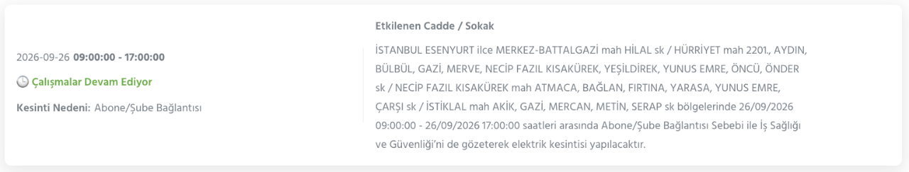 İstanbul elektrik kesintisi 26-27-28 Eylül BEDAŞ (Arnavutköy, Beyoğlu, Güngören, Sarıyer, Bağcılar, Esenyurt, Avcılar, Küçükçekmece, Bayrampaşa, Silivri, Şişli, Sultangazi, Bahçelievler)