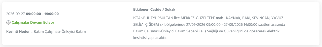 İstanbul elektrik kesintisi 26-27-28 Eylül BEDAŞ (Arnavutköy, Beyoğlu, Güngören, Sarıyer, Bağcılar, Esenyurt, Avcılar, Küçükçekmece, Bayrampaşa, Silivri, Şişli, Sultangazi, Bahçelievler)