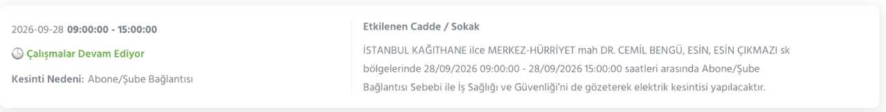 İstanbul elektrik kesintisi 26-27-28 Eylül BEDAŞ (Arnavutköy, Beyoğlu, Güngören, Sarıyer, Bağcılar, Esenyurt, Avcılar, Küçükçekmece, Bayrampaşa, Silivri, Şişli, Sultangazi, Bahçelievler)