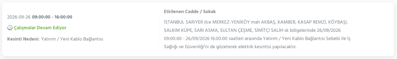 İstanbul elektrik kesintisi 26-27-28 Eylül BEDAŞ (Arnavutköy, Beyoğlu, Güngören, Sarıyer, Bağcılar, Esenyurt, Avcılar, Küçükçekmece, Bayrampaşa, Silivri, Şişli, Sultangazi, Bahçelievler)