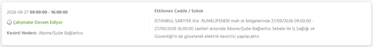 İstanbul elektrik kesintisi 26-27-28 Eylül BEDAŞ (Arnavutköy, Beyoğlu, Güngören, Sarıyer, Bağcılar, Esenyurt, Avcılar, Küçükçekmece, Bayrampaşa, Silivri, Şişli, Sultangazi, Bahçelievler)