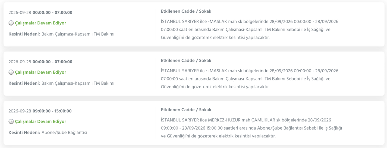 İstanbul elektrik kesintisi 26-27-28 Eylül BEDAŞ (Arnavutköy, Beyoğlu, Güngören, Sarıyer, Bağcılar, Esenyurt, Avcılar, Küçükçekmece, Bayrampaşa, Silivri, Şişli, Sultangazi, Bahçelievler)