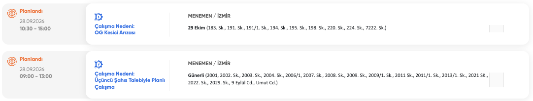 İzmir elektrik kesintisi 26-27-28 Eylül GDZ Elektrik (Buca, Bornova, Kiraz, Çeşme, Konak, Karabağlar, Aliağa, Ödemiş, Urla, Bayındır, Bergama, Karşıyaka) planlı kesinti