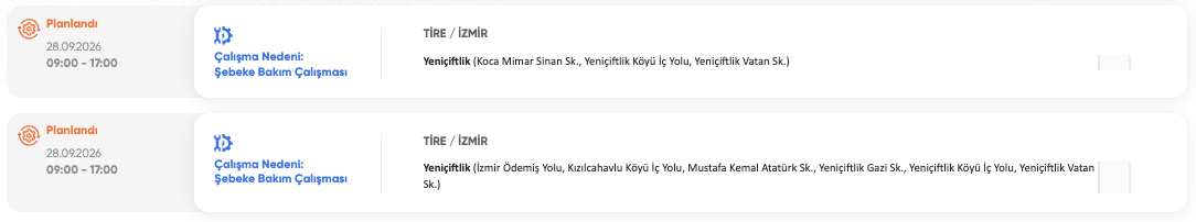 İzmir elektrik kesintisi 26-27-28 Eylül GDZ Elektrik (Buca, Bornova, Kiraz, Çeşme, Konak, Karabağlar, Aliağa, Ödemiş, Urla, Bayındır, Bergama, Karşıyaka) planlı kesinti