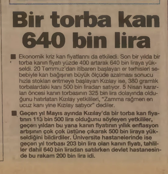 30 yıl önce kan piyasası! Nereden nereye dedirten haber