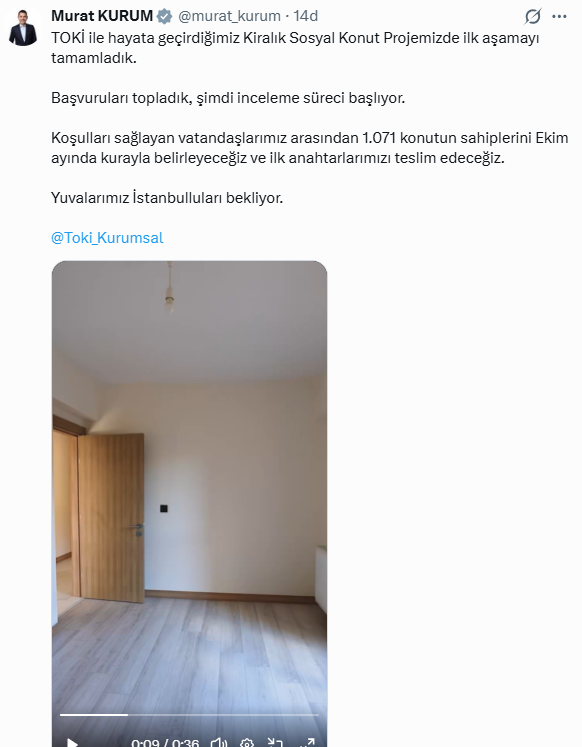 TOKİ Kiralık Sosyal Konut kurası ne zaman? Bakan Murat Kurum paylaştı
