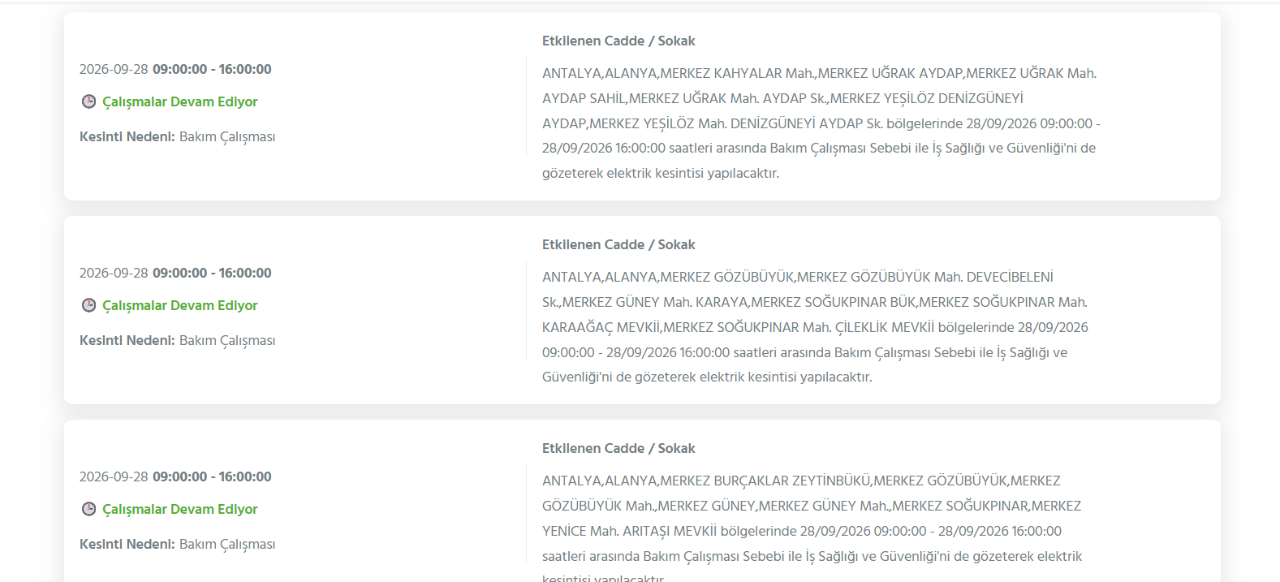 Antalya elektrik kesintisi 27-28 Eylül! Antalya elektrik kesintisi programı
