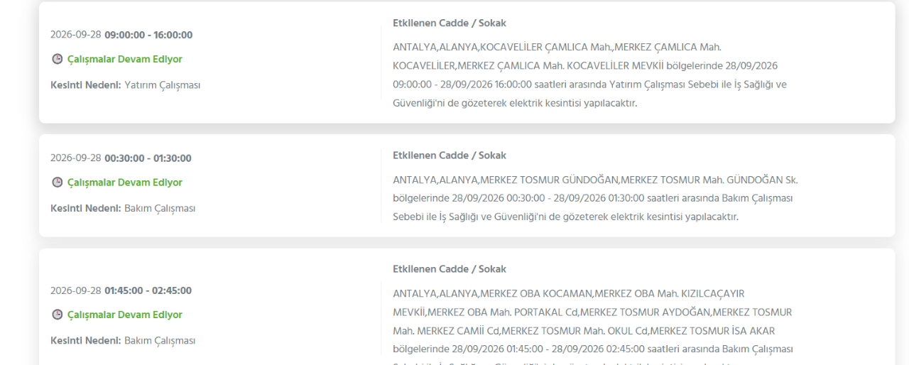 Antalya elektrik kesintisi 27-28 Eylül! Antalya elektrik kesintisi programı