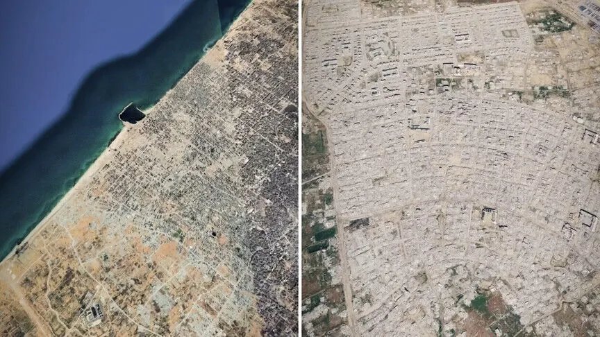 İsrail saldırıları Gazze’yi haritadan sildi! Yıkımın boyutu uydu görüntülerine yansıdı: Hiroşimayı 16ya katladı