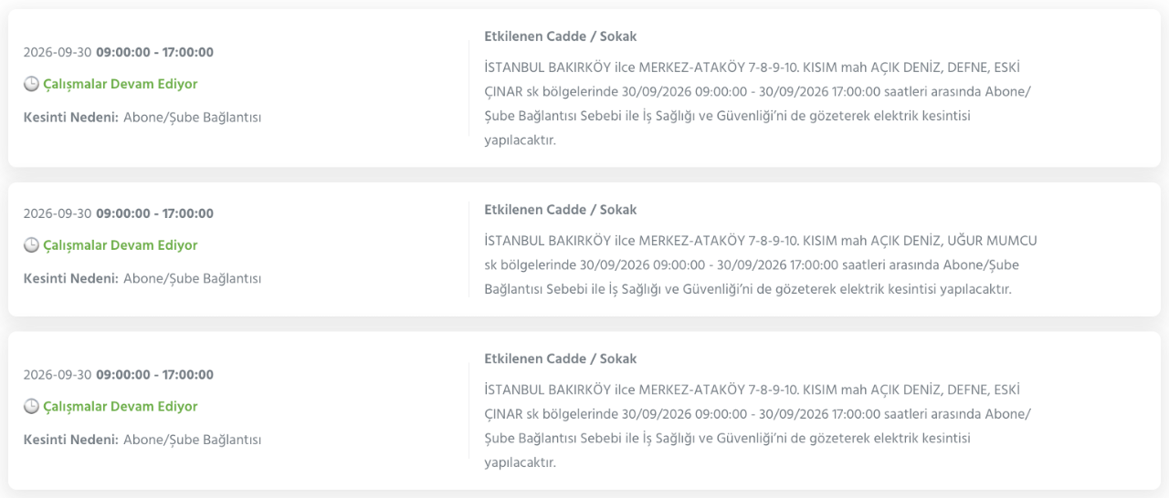 İstanbul elektrik kesintisi 29-30 Eylül BEDAŞ (Bakırköy, Bayrampaşa, Esenyurt, Küçükçekmece, Sarıyer, Beşiktaş, Eyüpsultan, Arnavutköy, Bağcılar, Beylikdüzü, Gaziosmanpaşa, Avcılar, Başakşehir planlı kesinti)