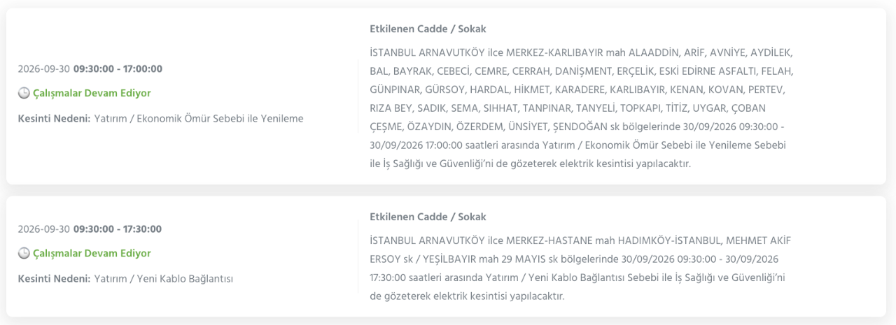 İstanbul elektrik kesintisi 29-30 Eylül BEDAŞ (Bakırköy, Bayrampaşa, Esenyurt, Küçükçekmece, Sarıyer, Beşiktaş, Eyüpsultan, Arnavutköy, Bağcılar, Beylikdüzü, Gaziosmanpaşa, Avcılar, Başakşehir planlı kesinti)