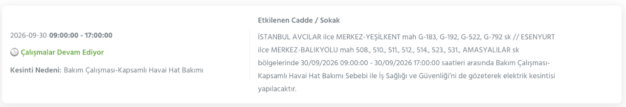 İstanbul elektrik kesintisi 29-30 Eylül BEDAŞ (Bakırköy, Bayrampaşa, Esenyurt, Küçükçekmece, Sarıyer, Beşiktaş, Eyüpsultan, Arnavutköy, Bağcılar, Beylikdüzü, Gaziosmanpaşa, Avcılar, Başakşehir planlı kesinti)